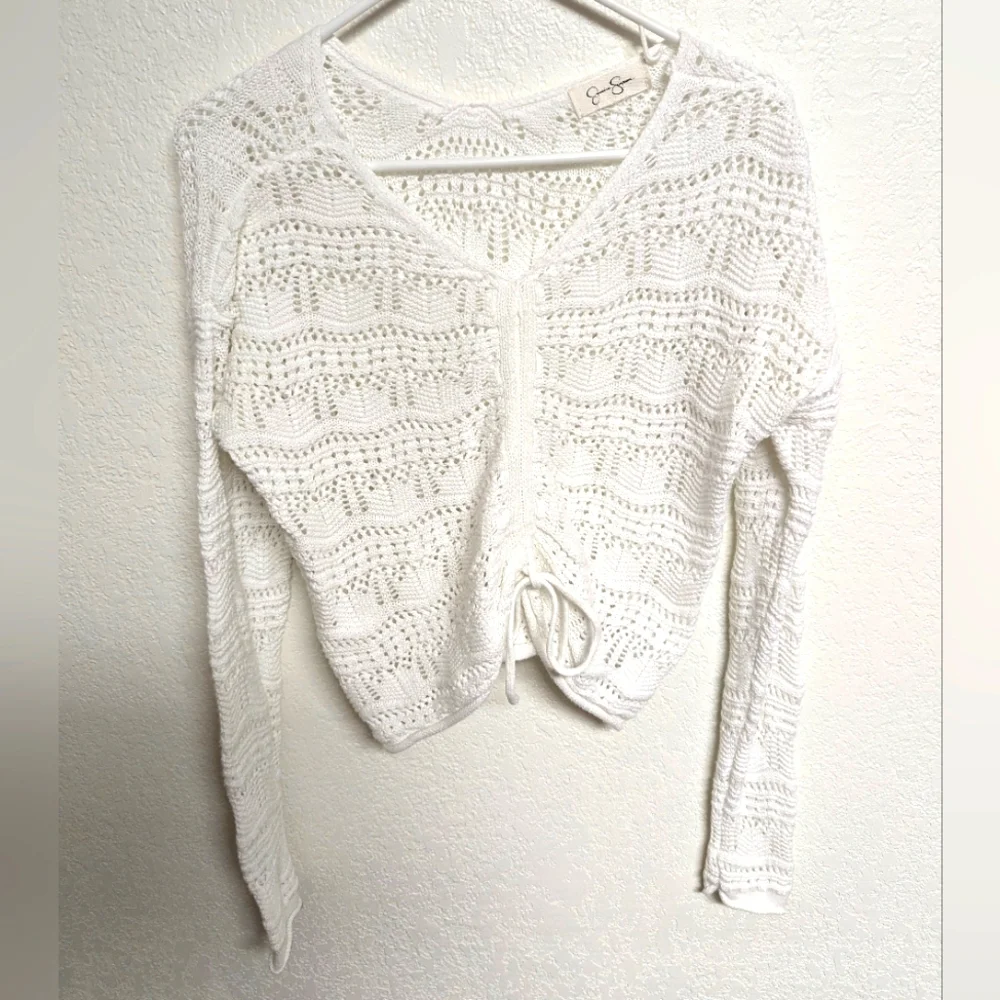 Jessica Simpson Cropped Eyelet Sweater SM - Picture 2 of 5